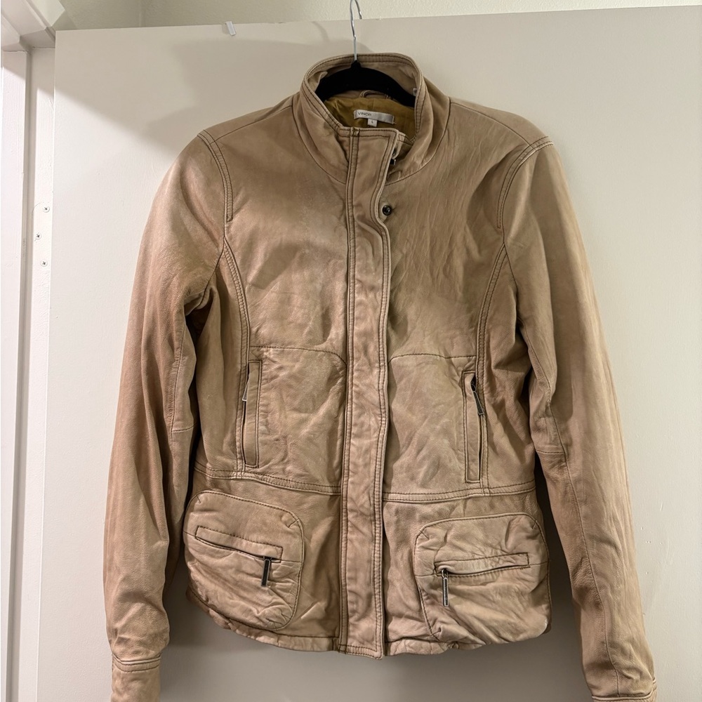 Vintage  Vince Tan Leather Jacket Utility Style